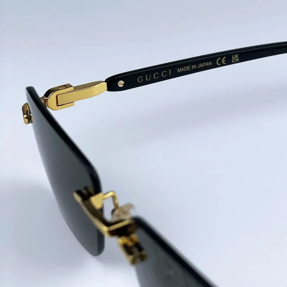 NEW Gucci GG1221S 001 Gold Black Grey Square Men Sunglasses